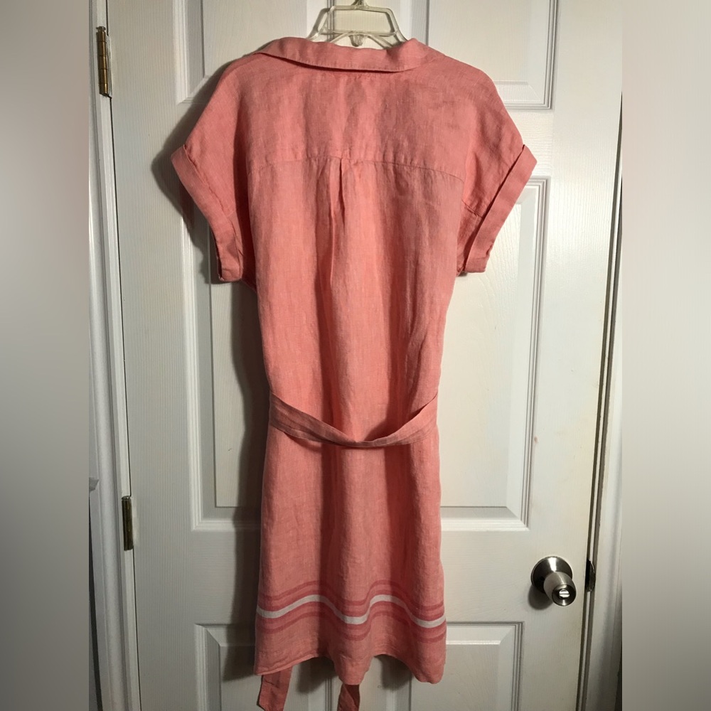 Talbots Coral Pink Linen Belted Shirt Dress XL - Picture 5 of 8